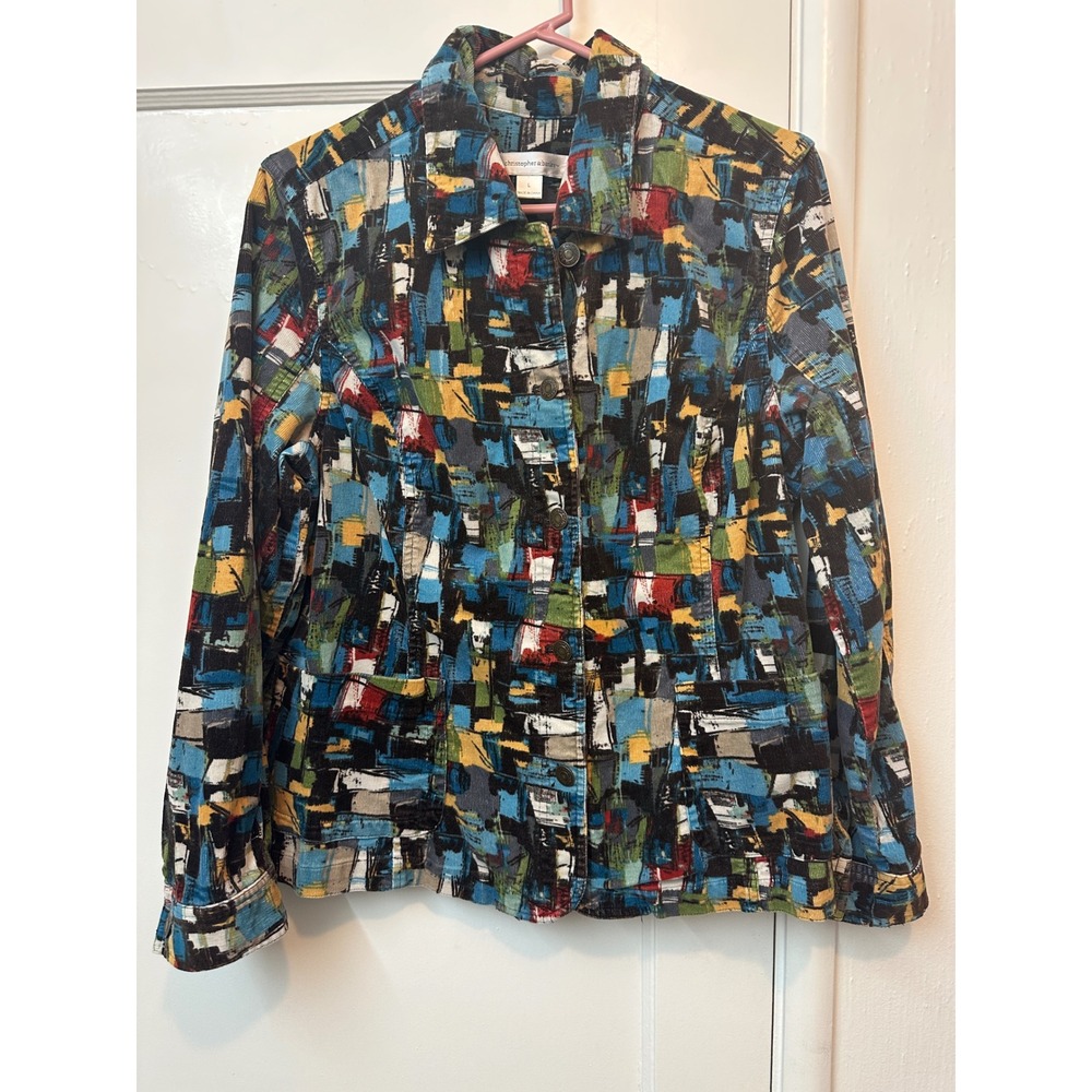 Christopher & Banks Abstract Geometric Corduroy Jacket Womens Large Multicolor L